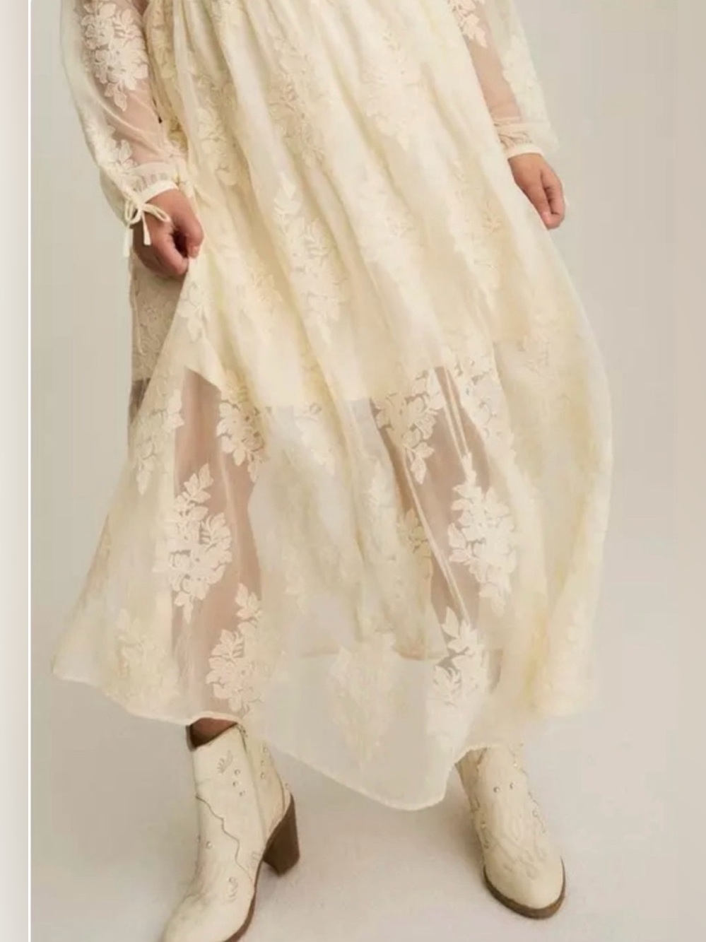Torrid Festi Ivory Lace Maxi Dress with Sheer Long Sleeves SIZE 1 NWOT - Picture 5 of 9